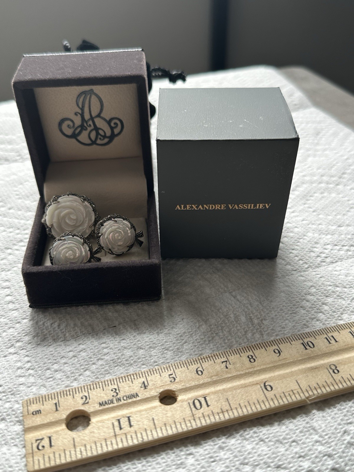 Alexander Vasiliev 925 Silver Earrings & Ring Set with Swarovski Marcasites