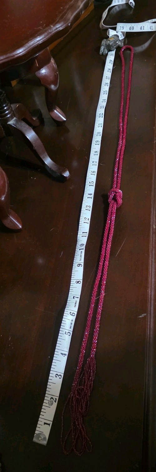1920’s Flapper Hand-beaded Maroon 32″ Long Necklace. Glass Beads -Knot