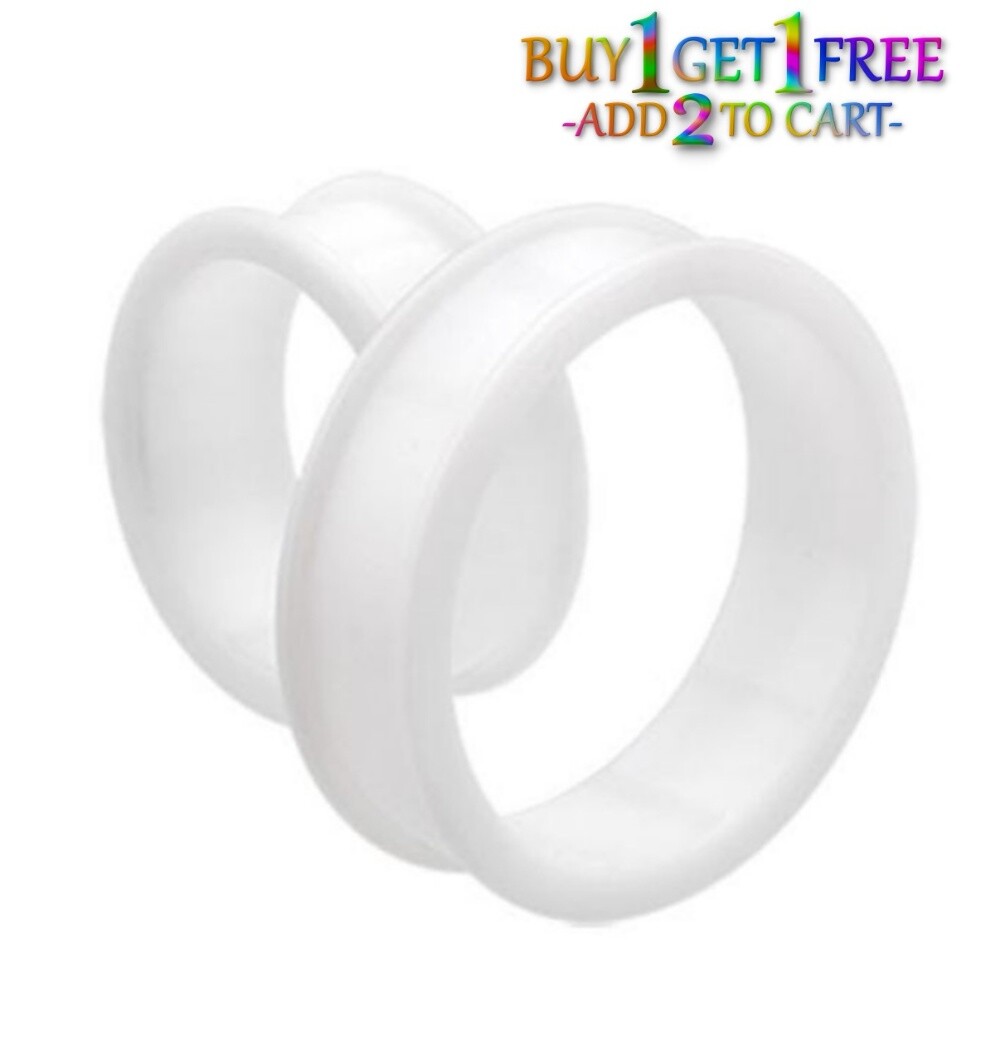 Pair 12G-1″ SILICONE DOUBLE FLAT FLARE TUNNELS Gauges Thin Flesh Soft Plugs 3053