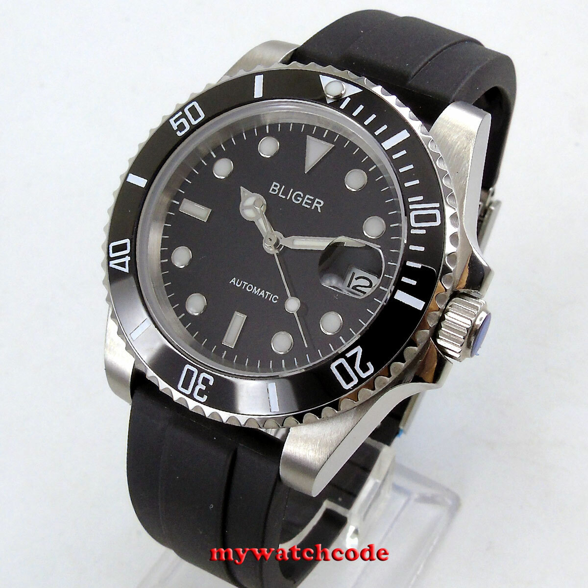 40mm Bliger Black Dial Sapphire Glass Rubber PT5000 NH35A Automatic Mens Watch