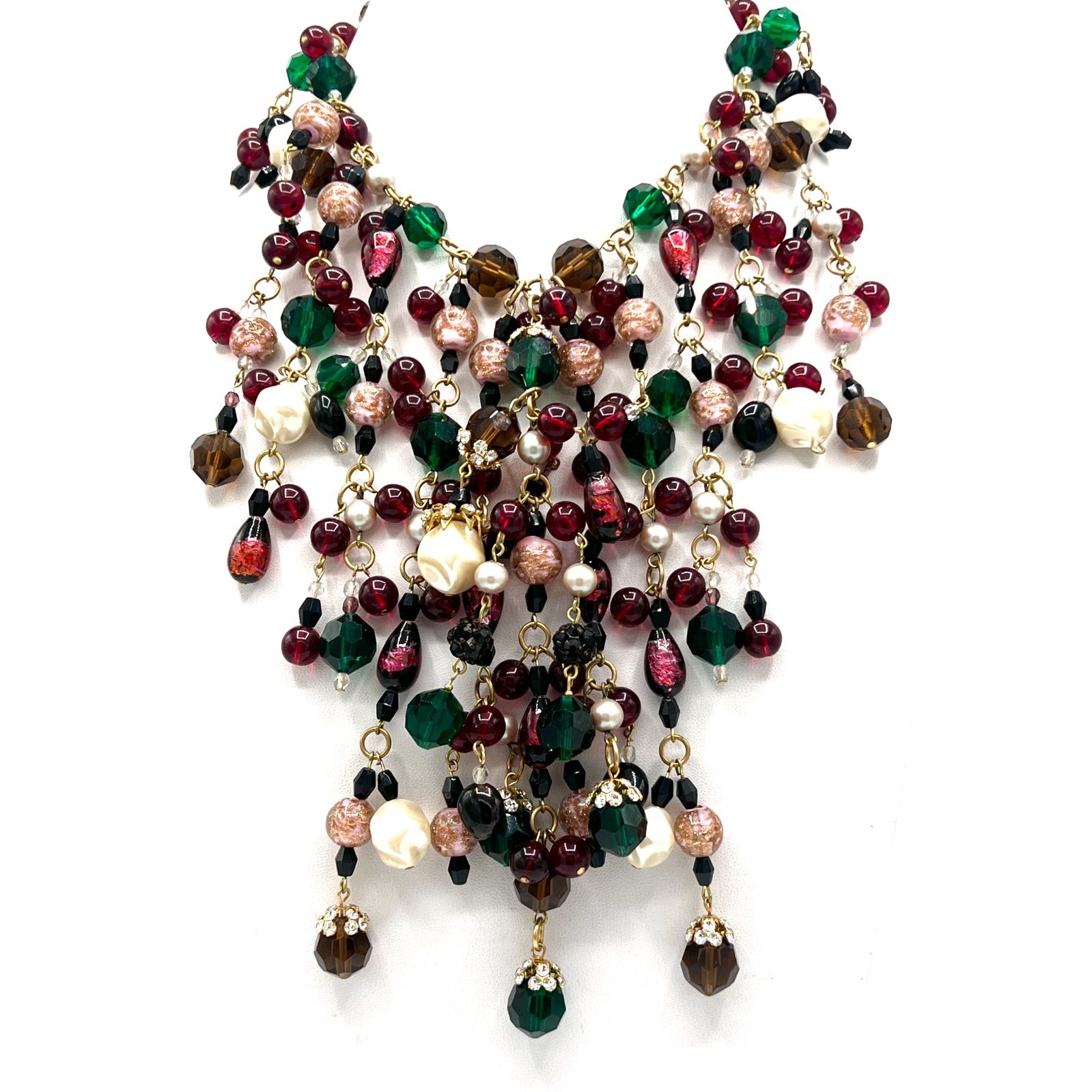 Vintage ANKA Necklace – Festive Red, Green & White Beads-One of a kind Creation