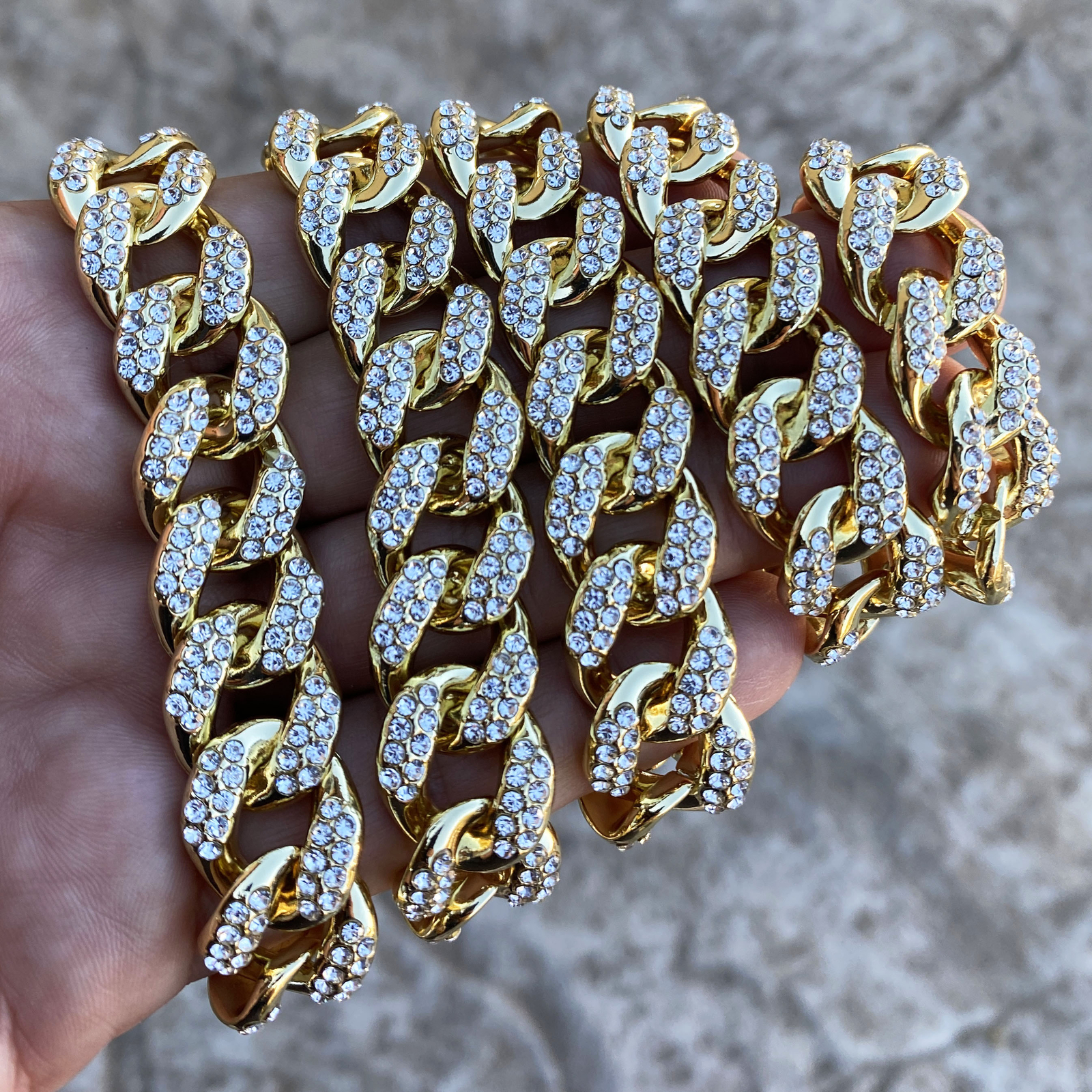 Mens 14K Gold Plated Puffed Cuban Link Iced CZ Chain Flooded Out 18″ 24″ 30″ in
