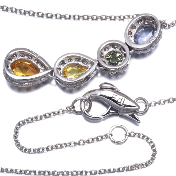 Sapphire Diamond Necklace 18K 750 White Gold