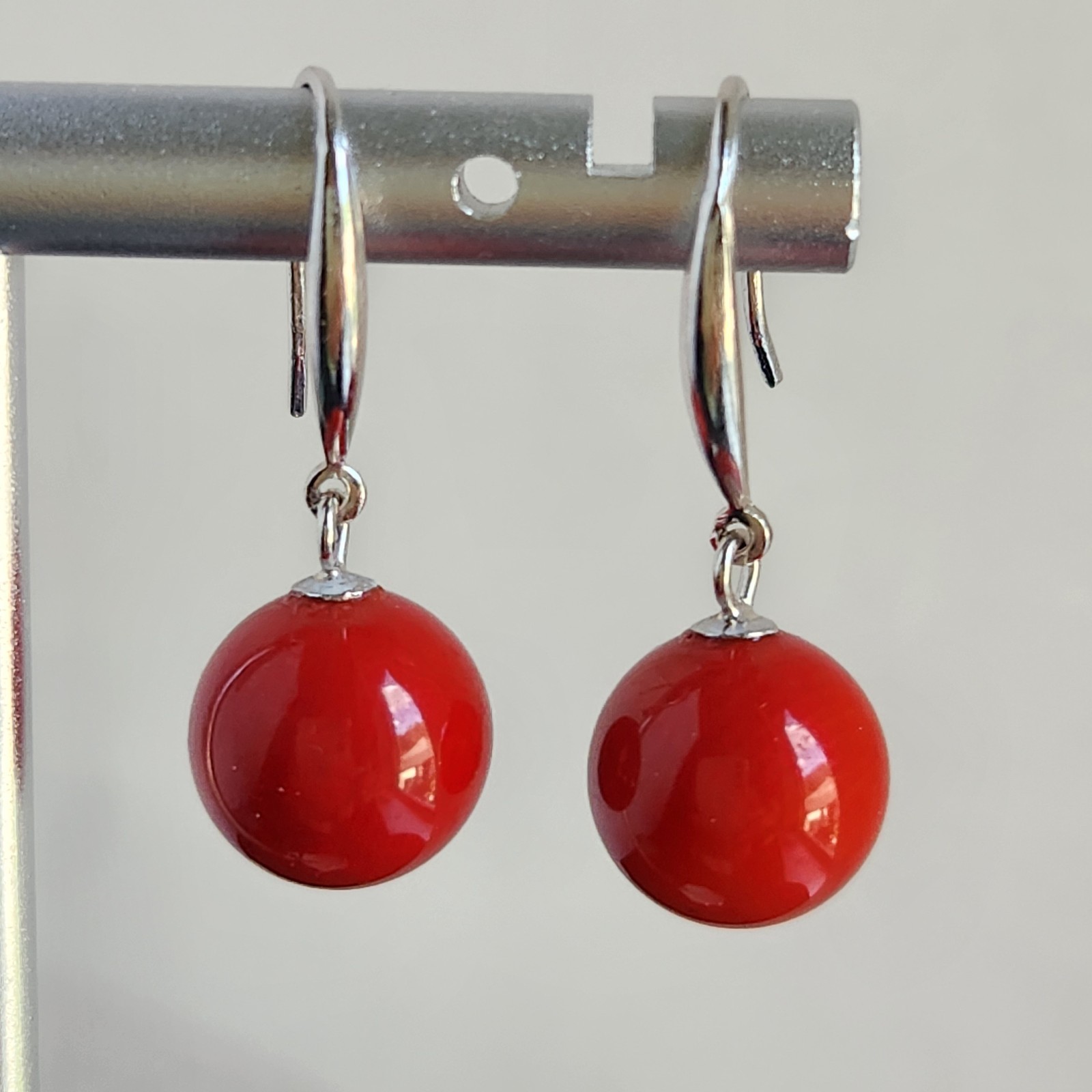 TEAR DROP Round 10.7mm Natural Coral 1.2” Hoop EARRINGS 925 Silver