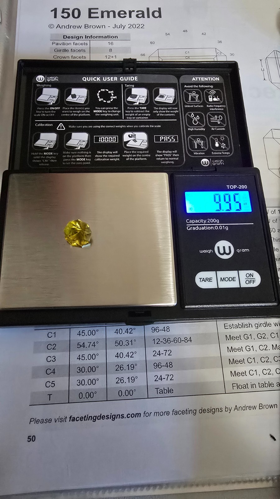 Golden YAG – 9.95 ct, ~12 mm, Brilliant Cut, Lab-Created Fluorescent Gem