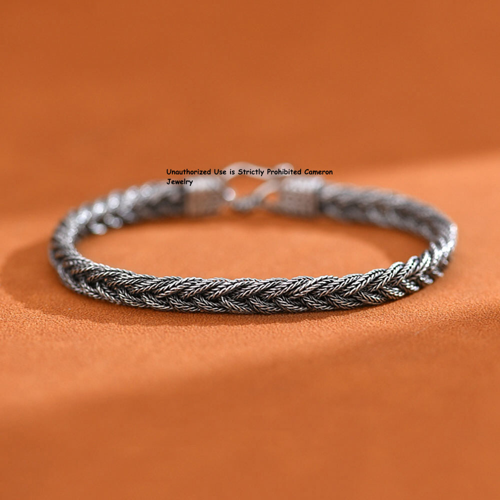 Pure S925 Sterling Silver Chain 5mm Braided Wheat Link Bracelet 7.1-9.5inch L