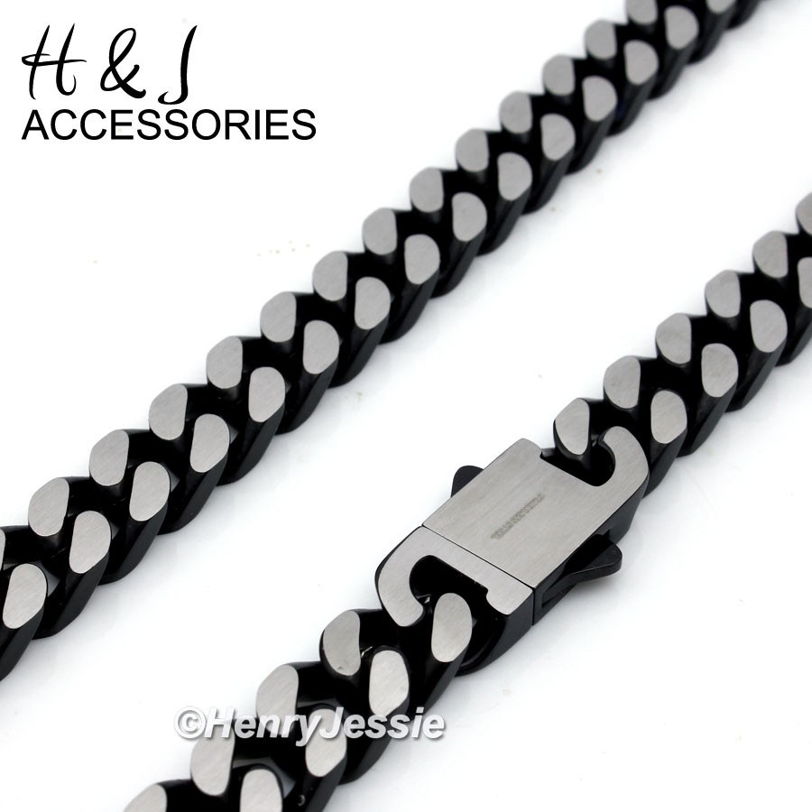 16″-40″Stainless Steel 10mm Black Plated/Brushed Silver Cuban Curb Necklace*N173
