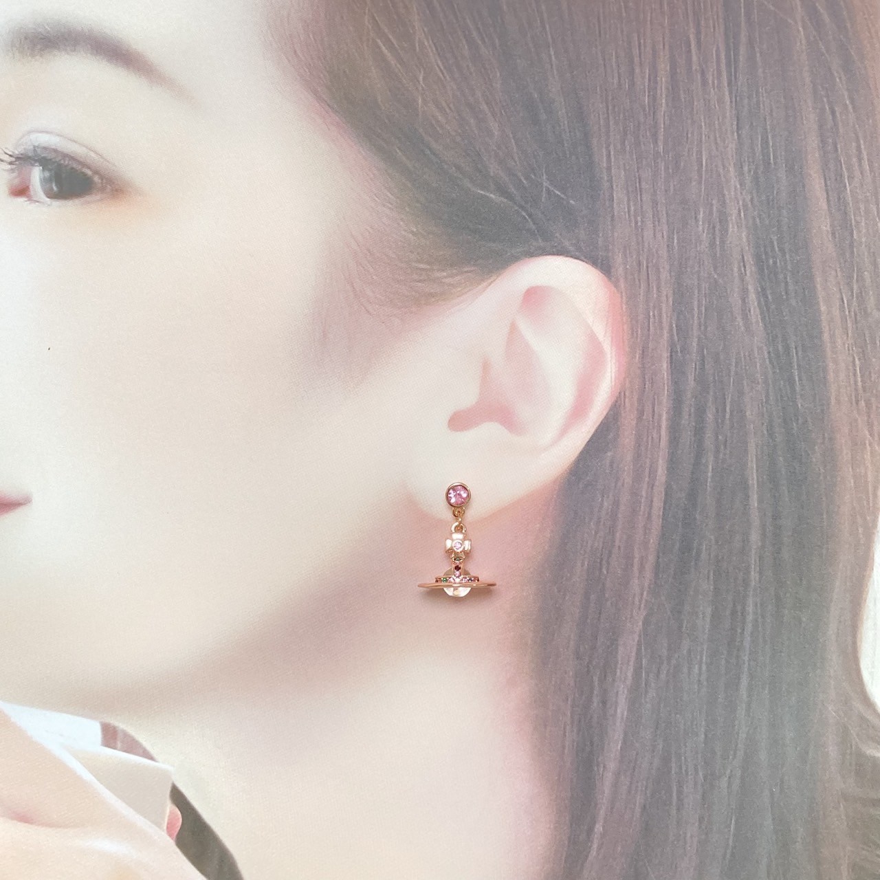 Vivienne Earrings Petit Orb Rose Pink Gold Clear 2.5 x 1.4cm IN BOX