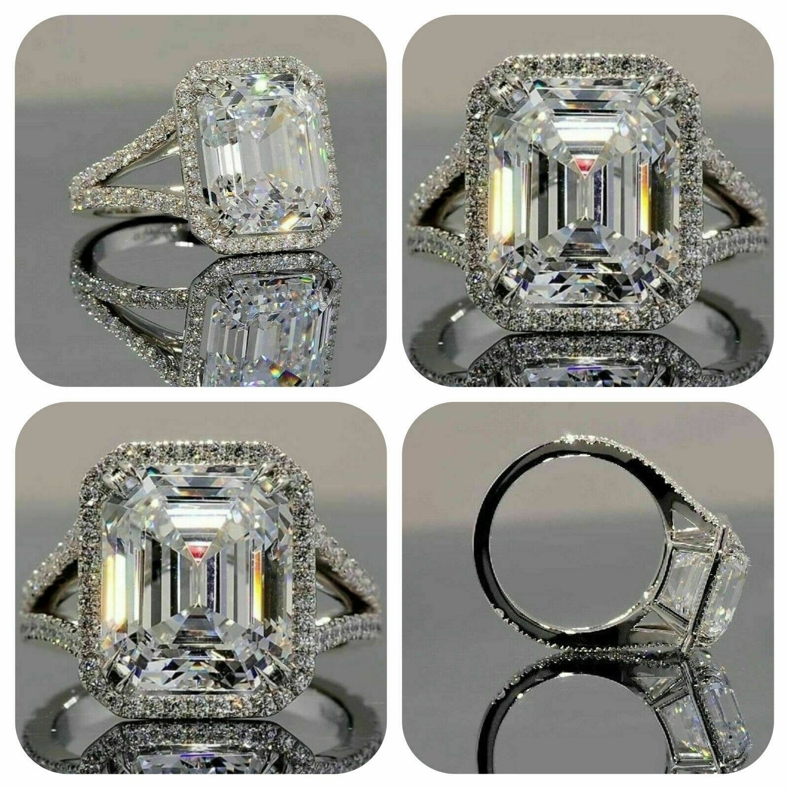 6.80Ct Emerald Cut White Halo CZ Stone Engagement Ring 925 Sterling Silver