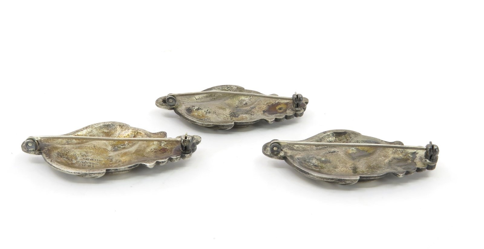 Set of 3 Viking Craft Sterling Silver Brooch Pins 50 grams 1″ x 2″