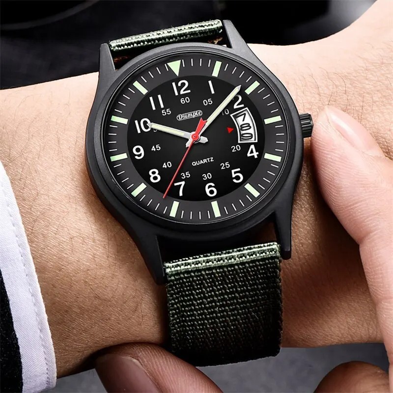 Men’s Military Army Luminous 24 Hours Dial Nylon Strap Date Quartz Wrist Watch