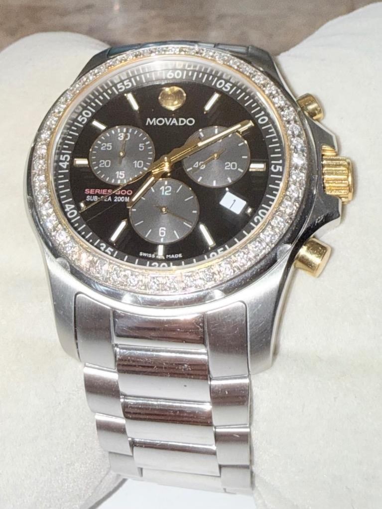 MOVADO MENS SERIES 800 TWO TONE SUB SEA CHRONO LAB GROWN DIAMOND WATCH