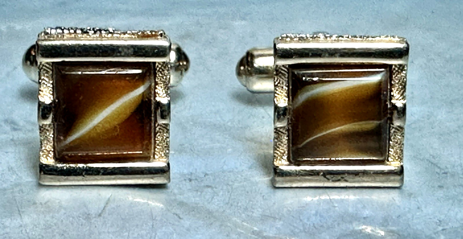 Vintage Faux Cat Eye Cabochon Gold Tone Cuff Links, Signed Swank