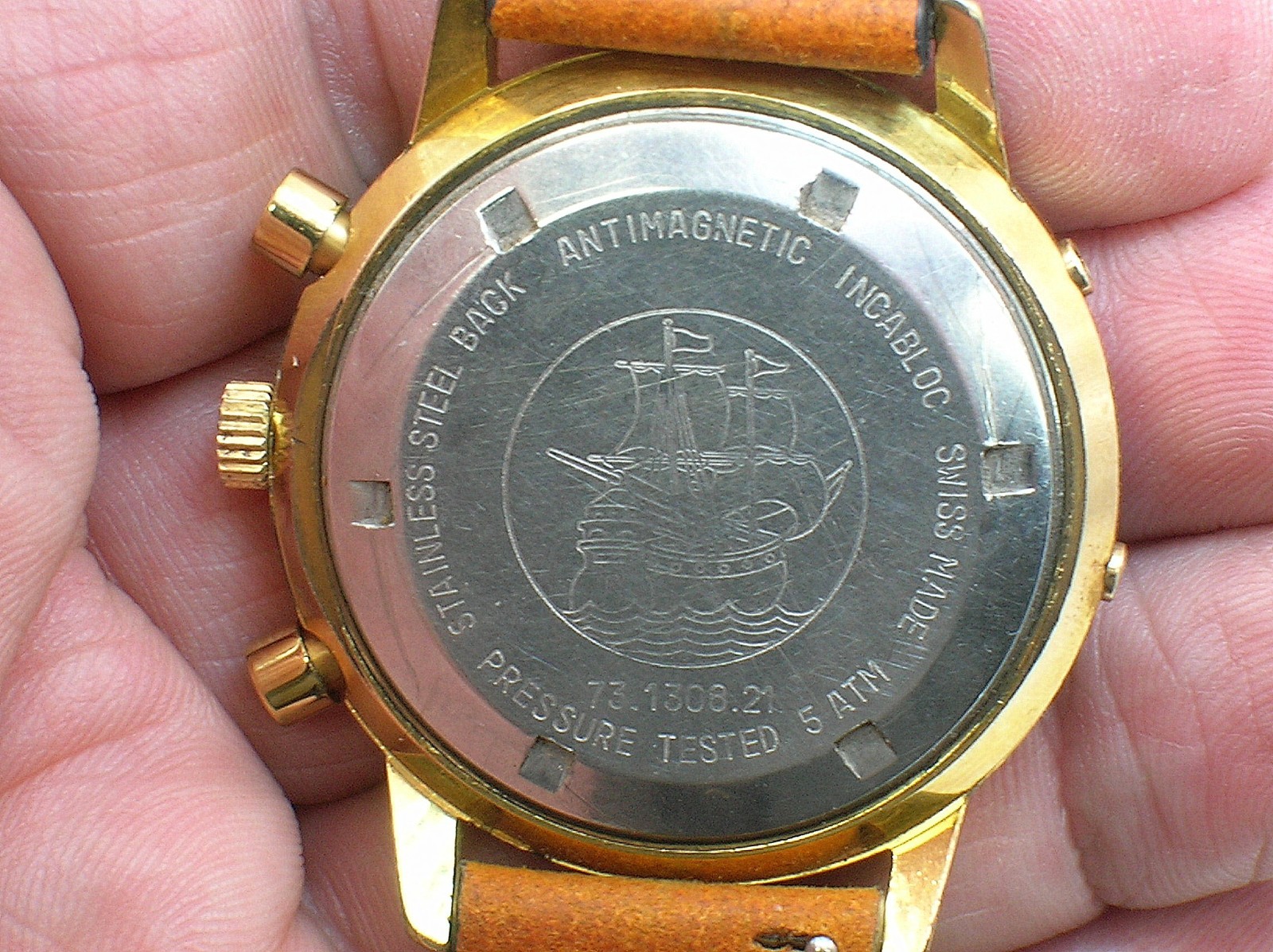 WAKMANN JUMBO TRIPLE DATE CHRONO VALJOUX 730-WORKING-SMALL PUSHER HEAD MISSING