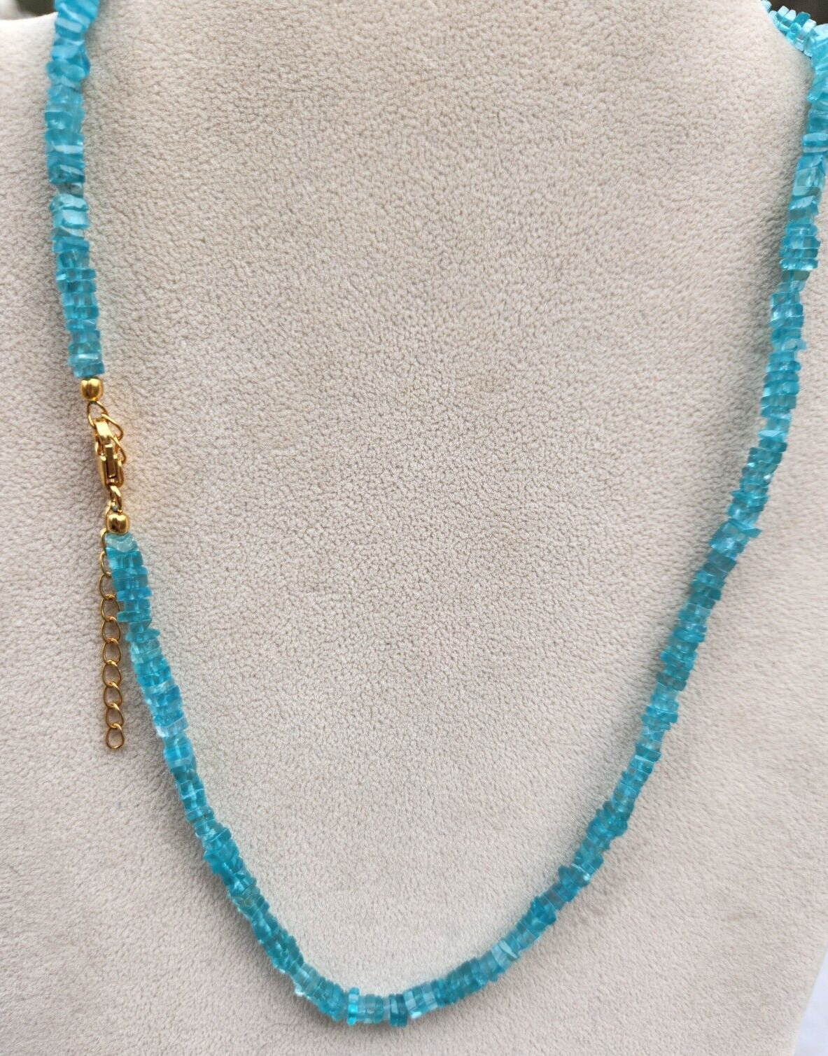 Natural Aqua Blue Apatite Bead Necklace Gold Vermeil Over 925 Sterling, 100 ctw
