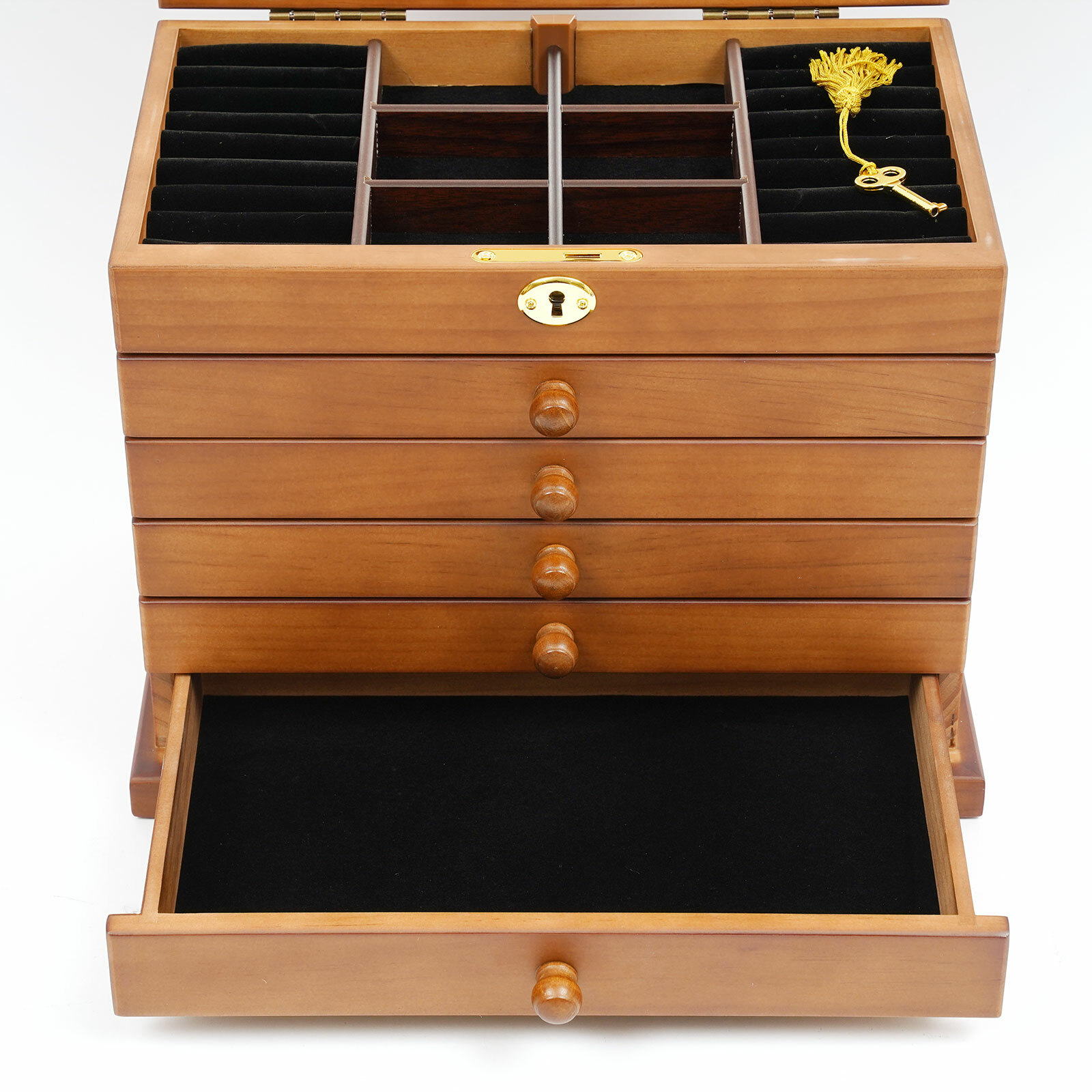 Jewelry Box Wood for Wowen 6-Layer Large Organizer Box with Mirror & 5 Drawers~