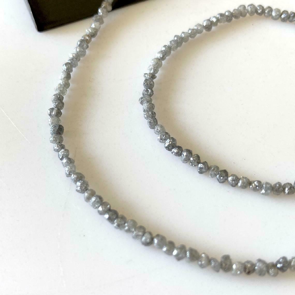 4 Inc 2mm To 2.5mm Grey Raw Uncut Natural Diamond Bead Smooth Round Beads Strand
