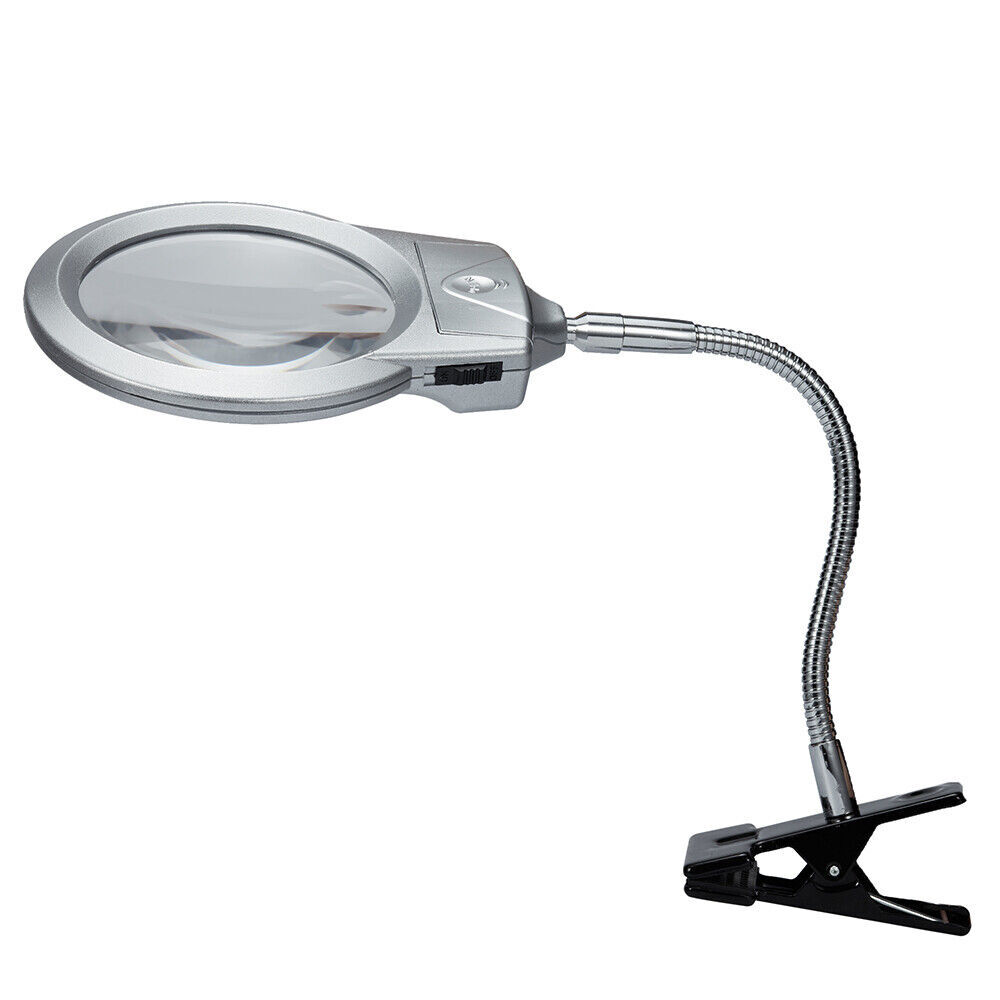 Magnifying Glass LED Light Hands Free Desk Lamp with Clamp Reading Close Work