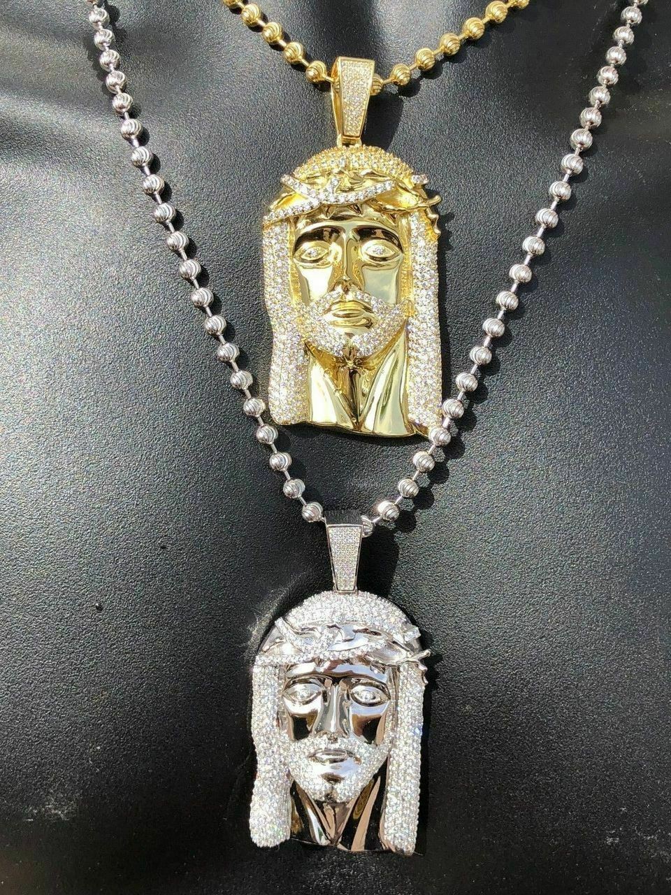 3″ Jesus Pendant Piece Solid 925 Silver /14k Gold Plated ICY CZ & Moon Cut Chain