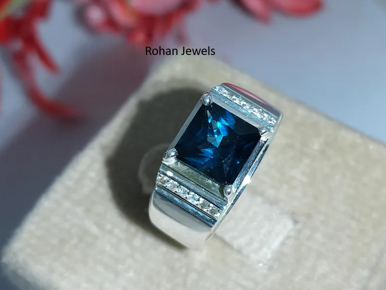 Natural London Blue Topaz ring 925 Sterling Silver Men’s Blue Topaz Ring