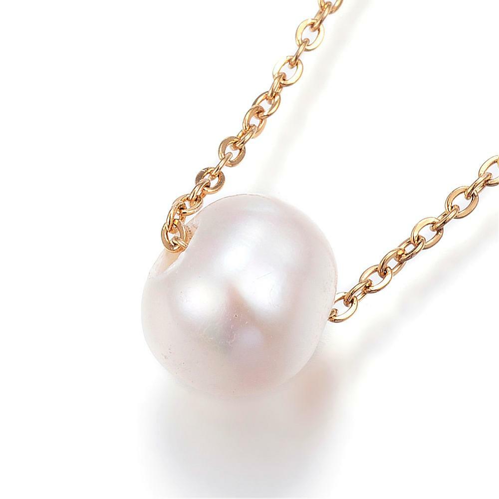 304 Stainless Steel Pendant Necklace Freshwater Pearl Bead Lobster Gold 17″ A262