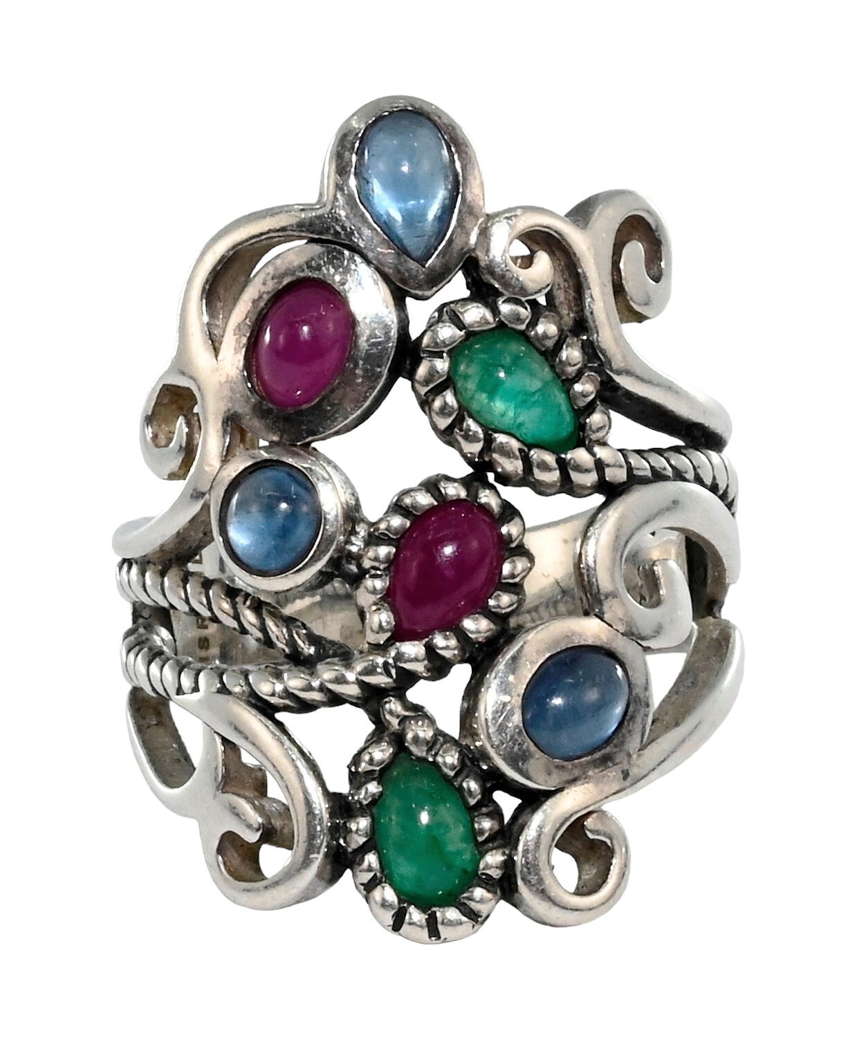 Paz Creations PZ Israel Sterling Silver 925 Ruby Sapphire Emerald Ring! Size 5!
