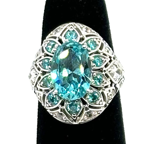 Victoria Wieck Swiss Blue Topaz Ring White Topaz 925 Sterling Silver Size 7