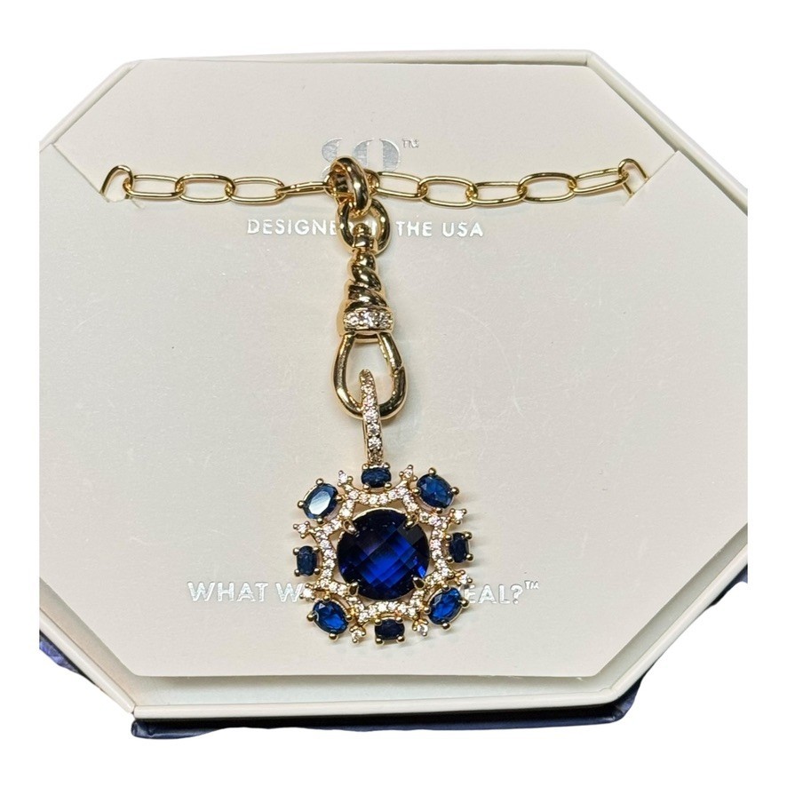 Bomb Party “Lit From Within” September Necklace Lab Created Sapphire on Gold