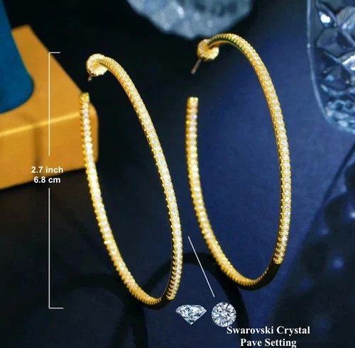 18k Gold Plated Endless Hoop Earrings made Simulated Diamond Bridal Jewelry