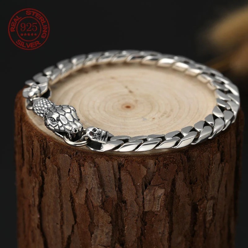 S925 Sterling Silver Cuban Link Bracelet Unisex Punk Retro Circular Chain Gift