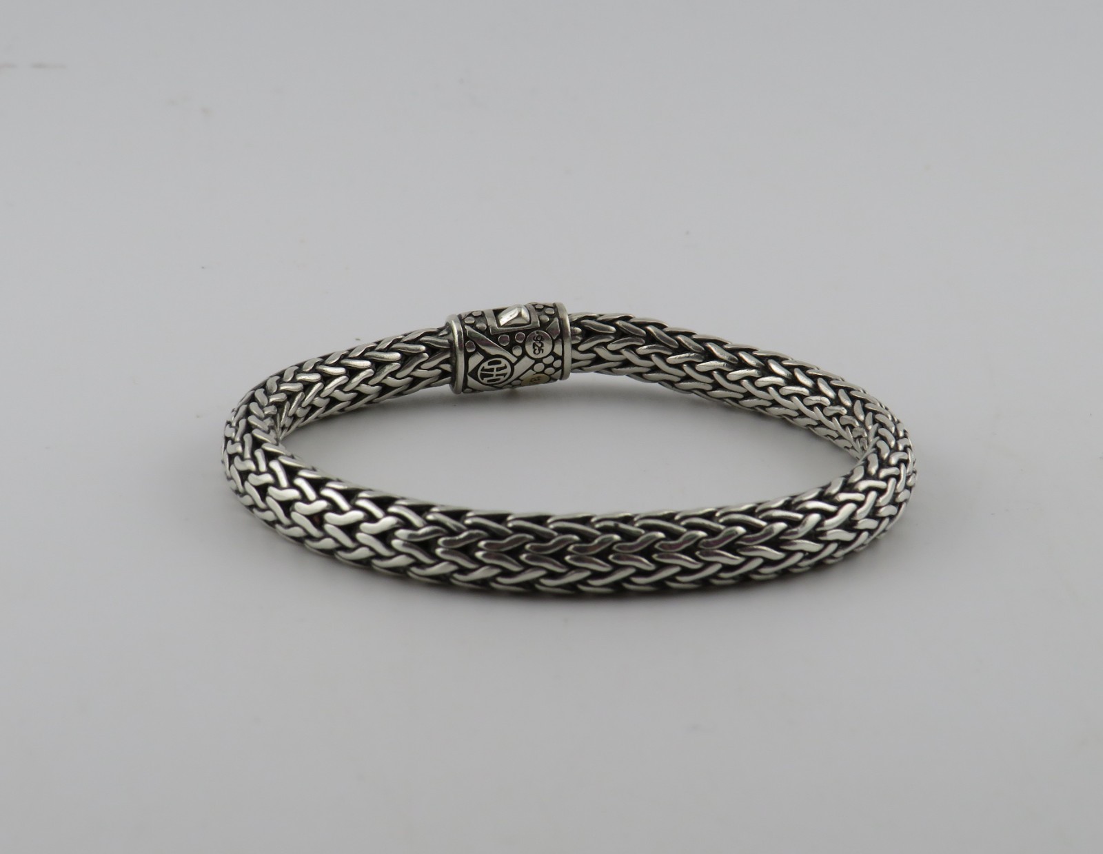 John Hardy Sterling Silver & 18K Yellow Gold Dot Braided Woven Bracelet 7″ #S035