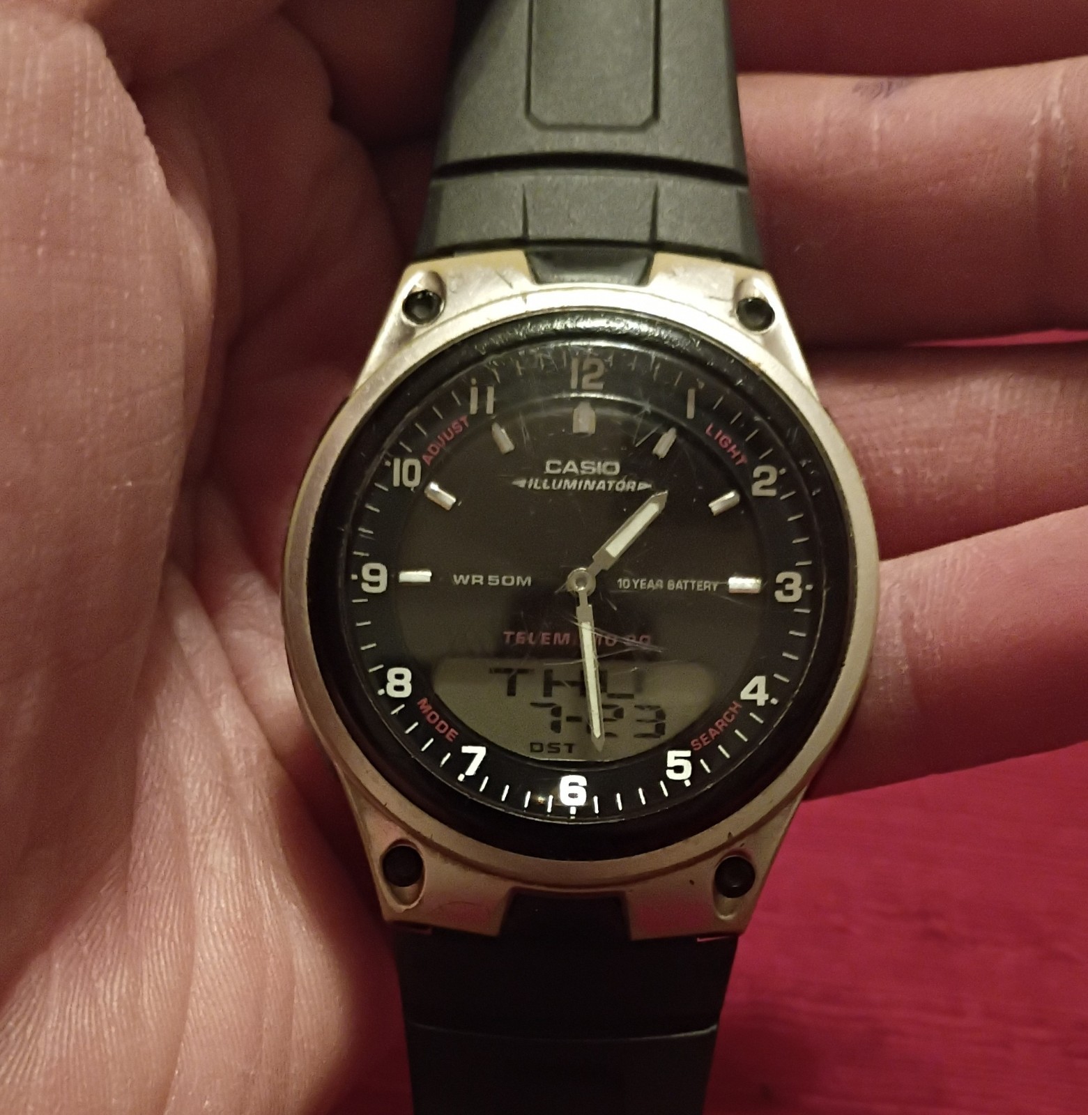 Casio Telememo 30 Analog-Digital Quartz Illuminator World Time WR 50m Black