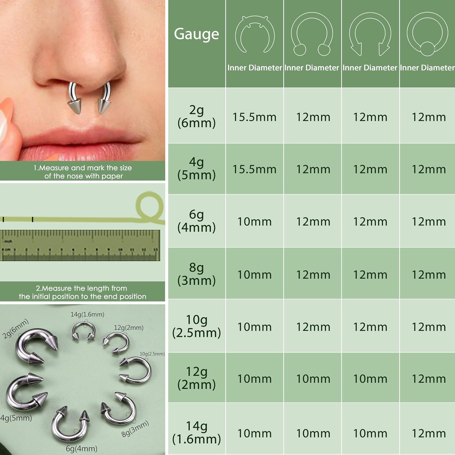 Septum Rings Surgical Stianless Steel 2G 4G 6G 8G 10G 12G 14G Septum Stretching
