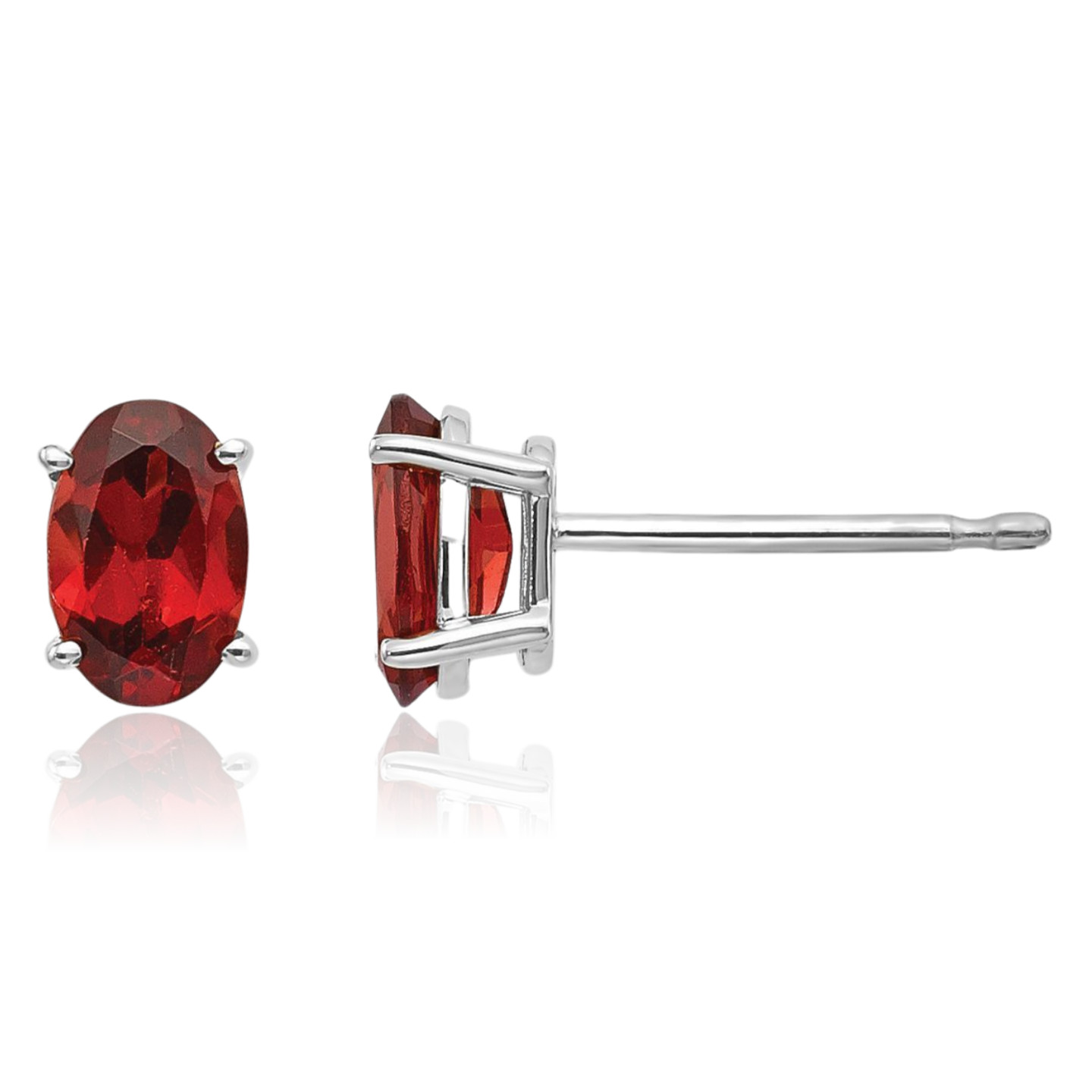 14K Solid White Gold 1.20 ct Red Garnet Medium Stud Earrings 6mm 1/4 inch Oval