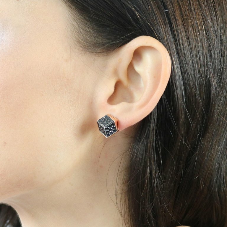 1.5ct Black Lab-Created Moissanite Cube Cluster Stud Earrings Rose Gold Plated