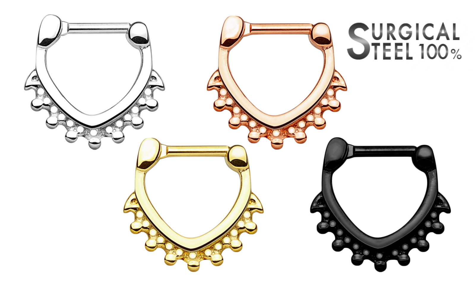 1pc 100% SURGICAL STEEL Triangle Shape Septum Clicker Beaded Nose Ring 14g 16g
