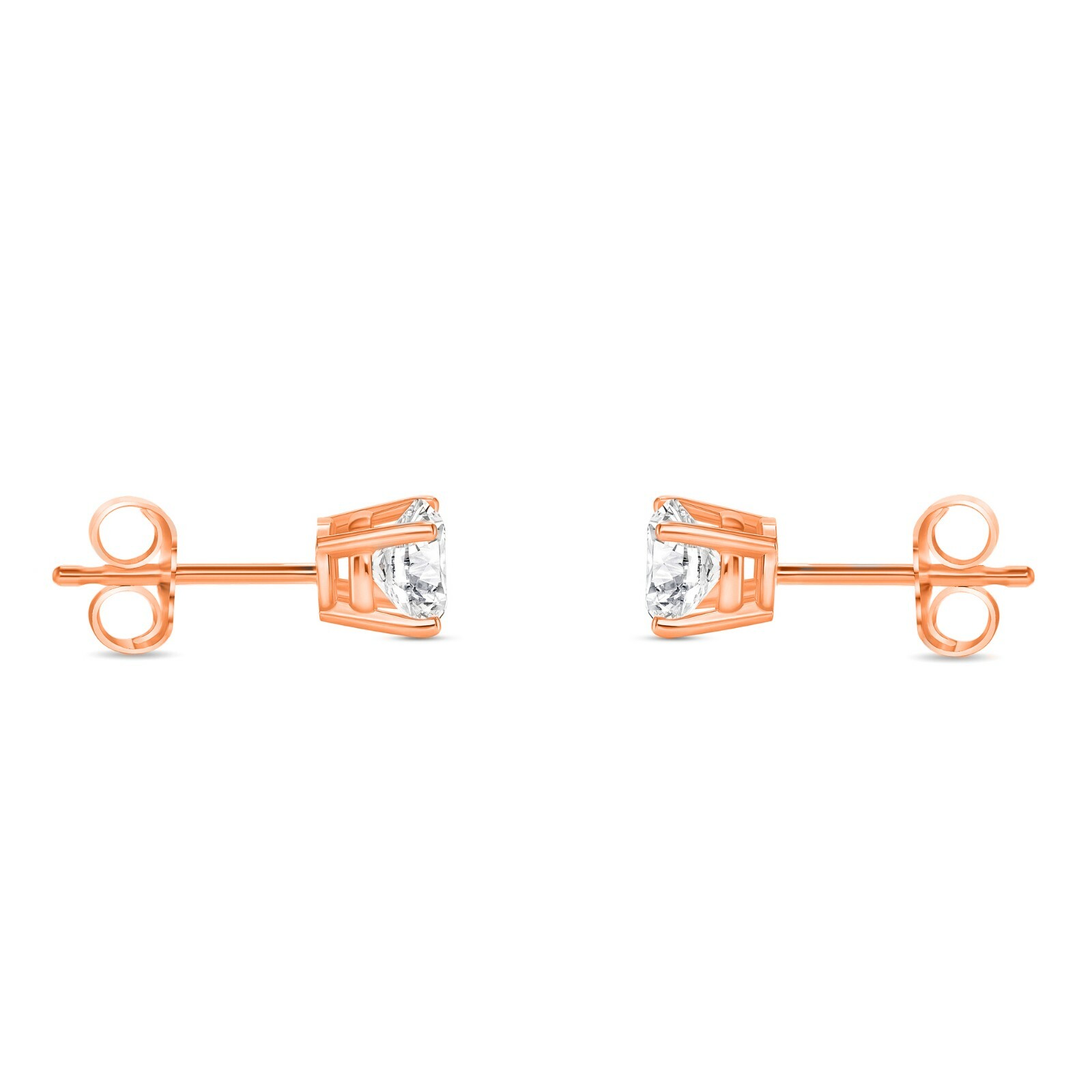 3/4 Ct Round Lab Created Grown Diamond Earrings 14K Rose Gold F/VS Basket Push