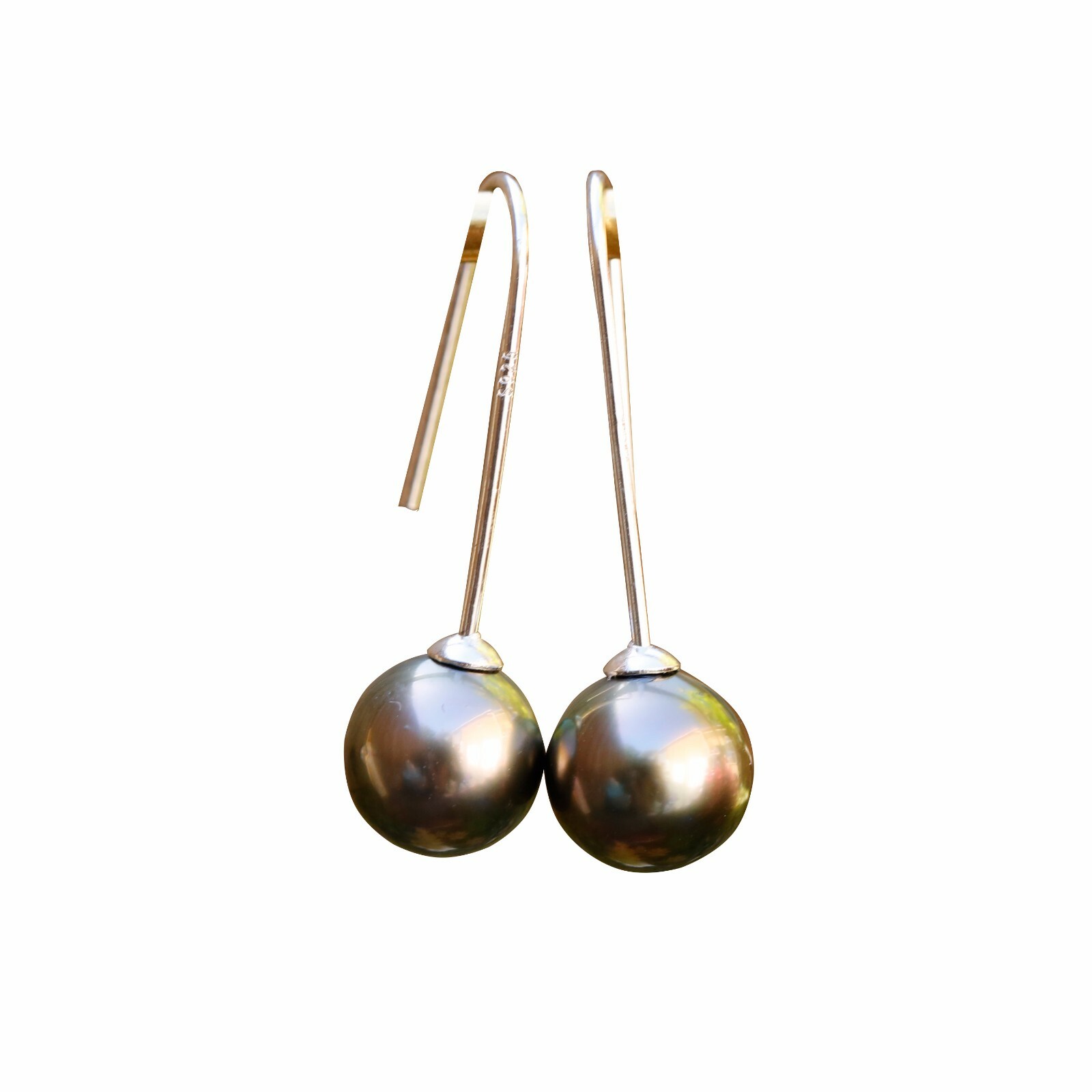 8.5~9mm Peacock Black Tahitian Pearl Sterling Silver Stylish Earring Dangle 28mm