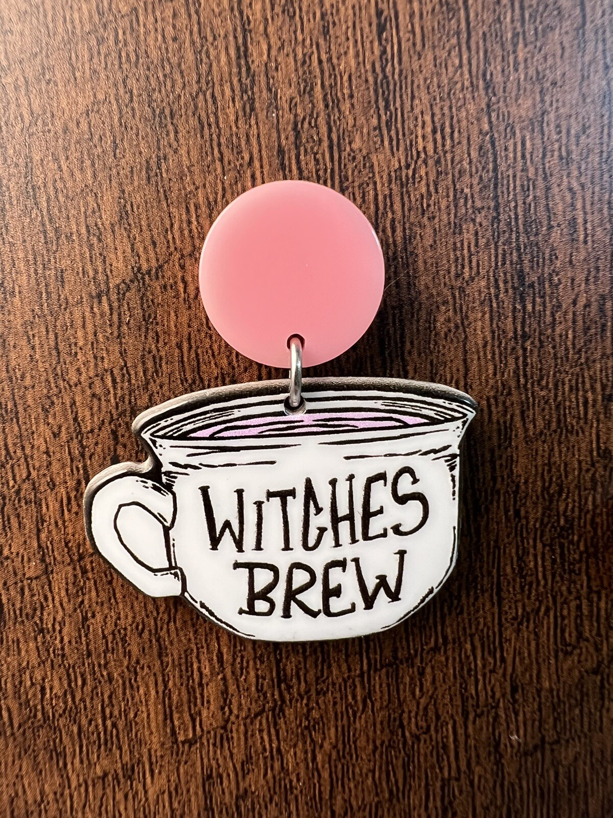 Pink & White Witches Brew Dangle Earrings- Cute Emo Witchy Earrings