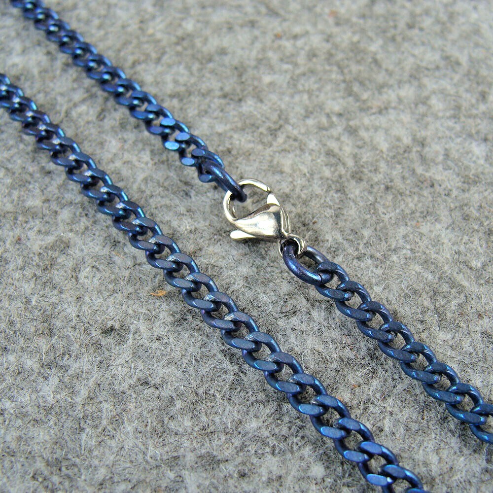 Pure Titanium Anti-allergy Necklace 3.5mm Wide Flat Curb Chain (Blue Color)