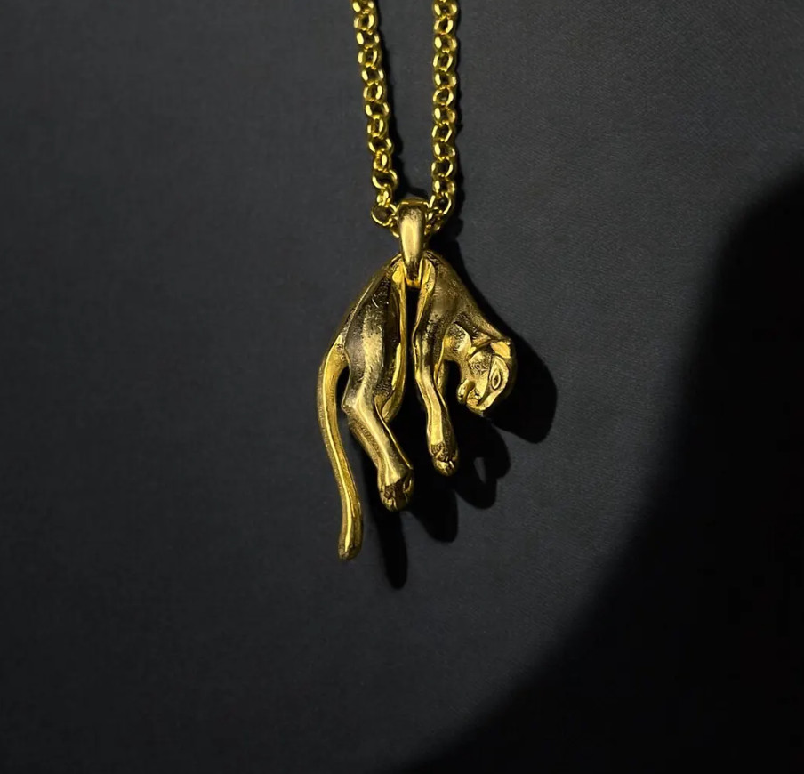 Gold Panther Necklace 925Sterling Silver Hanging Panther Pendant For Unisex Gift