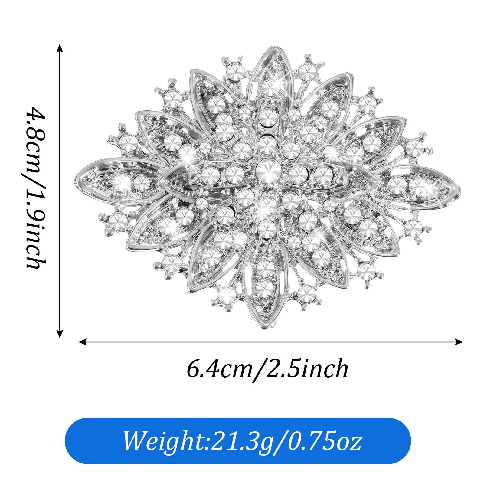 Mabor Vintage Rhinestone Brooch for Women, Silver Alloy Crystal Pin for Weddi…