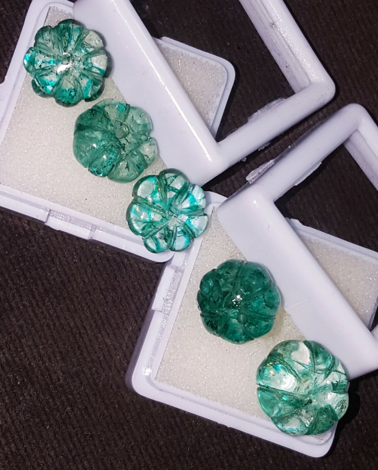 Natural Carving Emerald 40.55 Ct/ 5 Pcs Lot Loose Gemstones With Free Gift