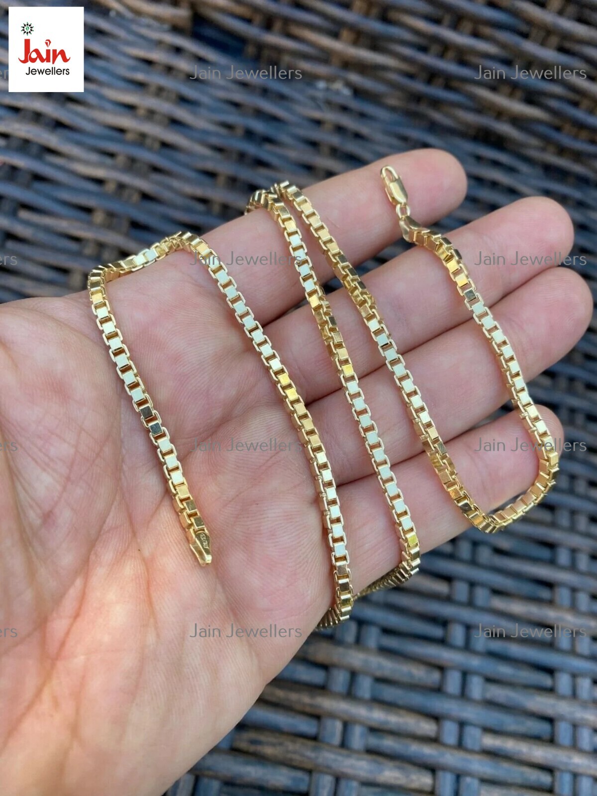 18 Kt Diamond Cut Mirror Square Box Link Necklace Chain 1MM To 3MM, 15 To 26 In