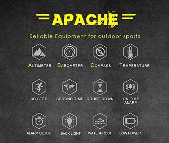 Apache Tactical Digital Sports Watch for Men – Waterproof, Pedometer, Calorie…
