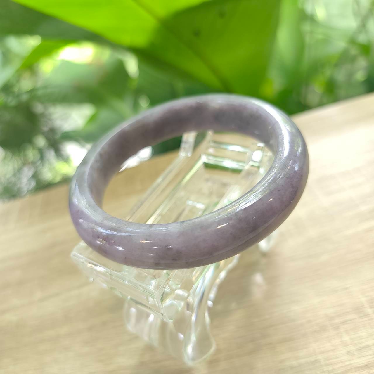 Authentic Natural Type A Burmese Jade Bangle: Purple Flat Belly Type Size 62 mm