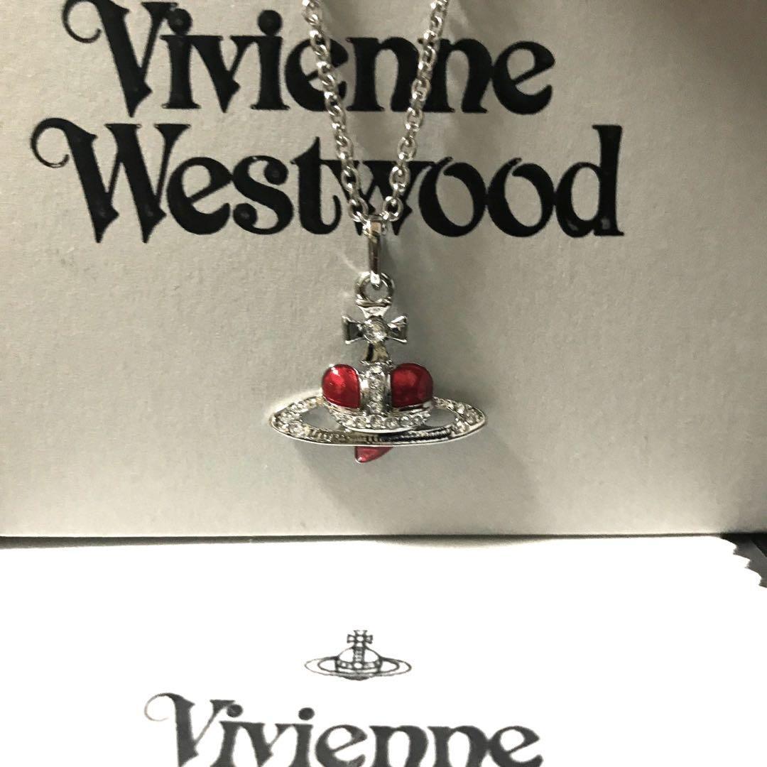 NM Vivienne Westwood Diamante Heart Orb Small Necklace Silver Red JP authentic