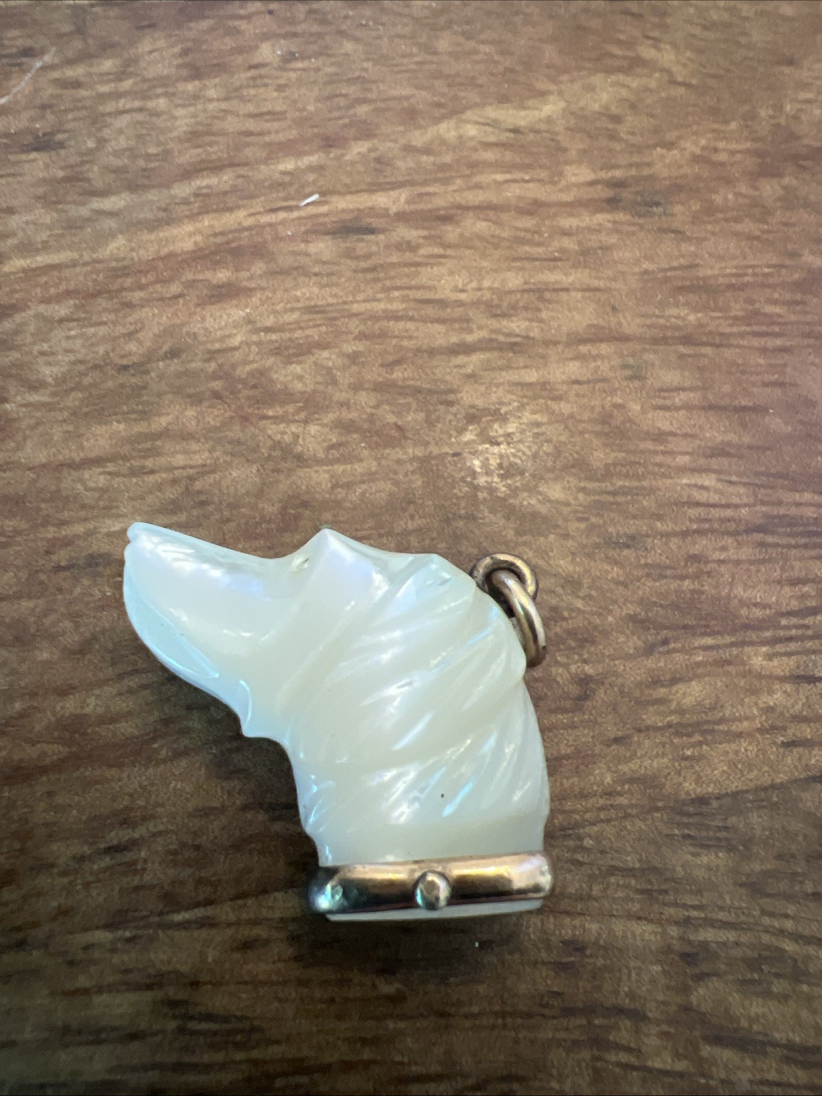Vintage Art Deco Carved Mother Of Pearl Dog Gold Filled Charm