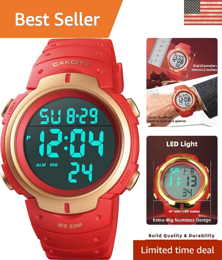 Stylish 50M Water Resistant Men’s Sports Watch with Stopwatch & LED Display
