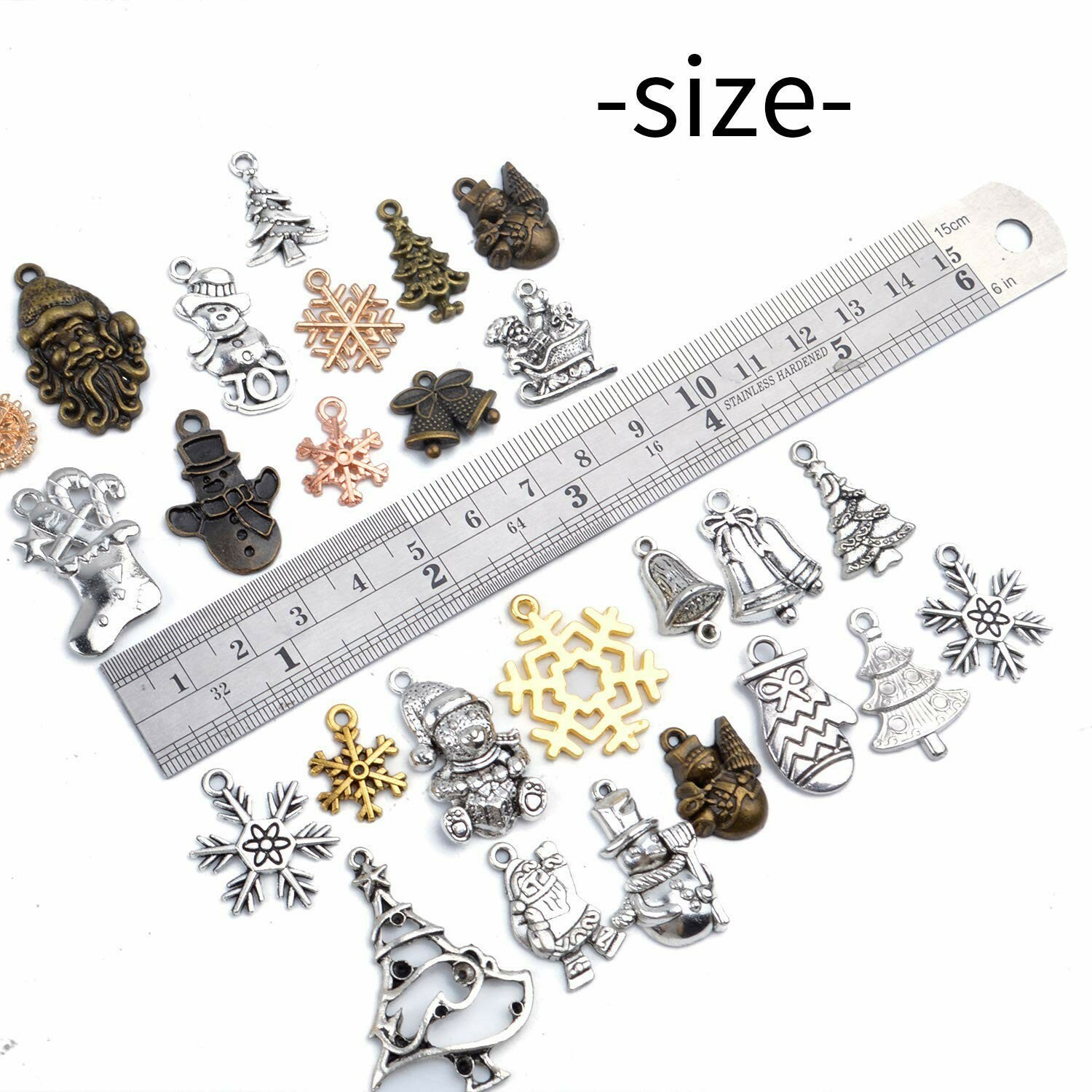 10 Christmas Charms Antiqued Gold Bronze Assorted Lot Mixed Set Themed Pendants